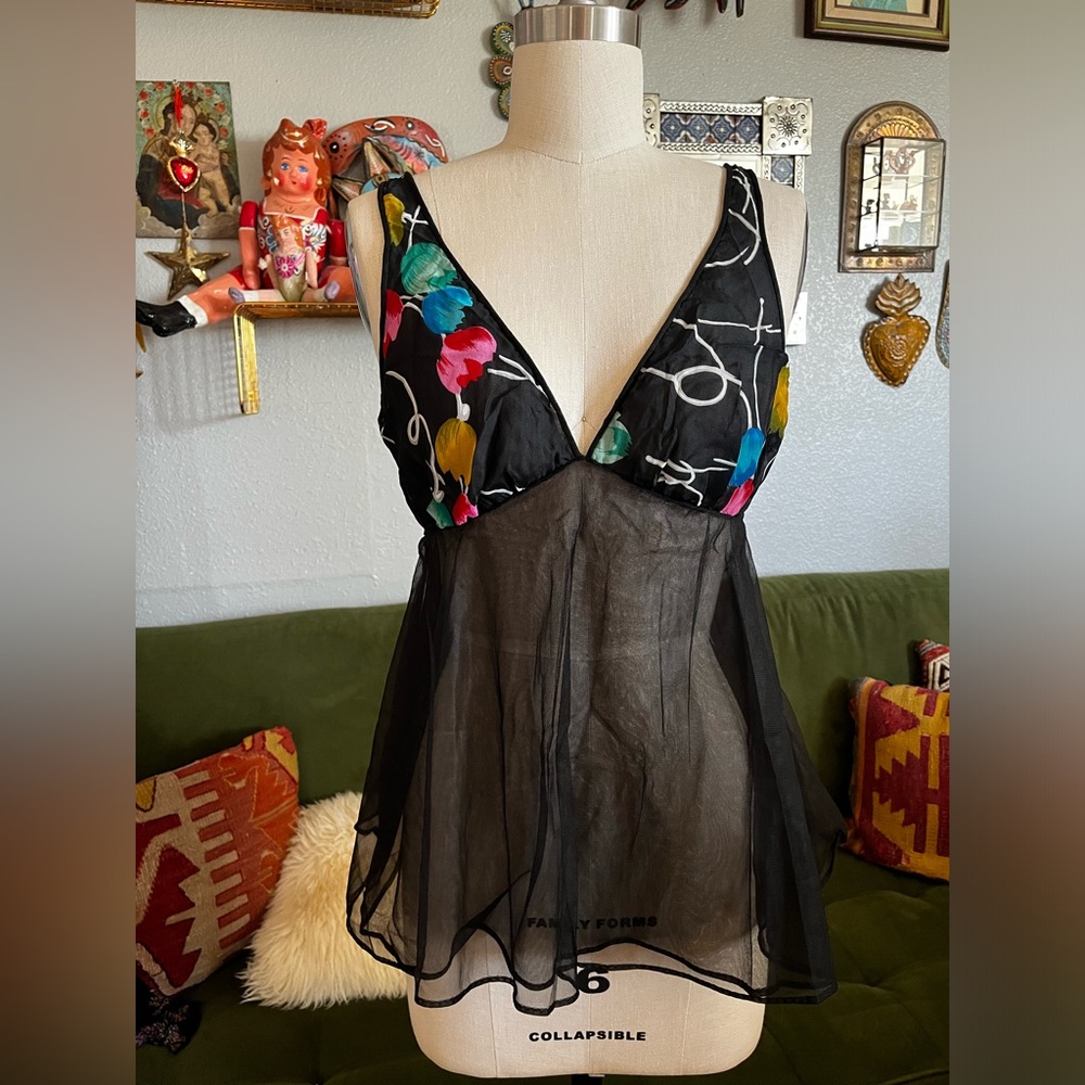Vintage sheer lingerie top with floral print